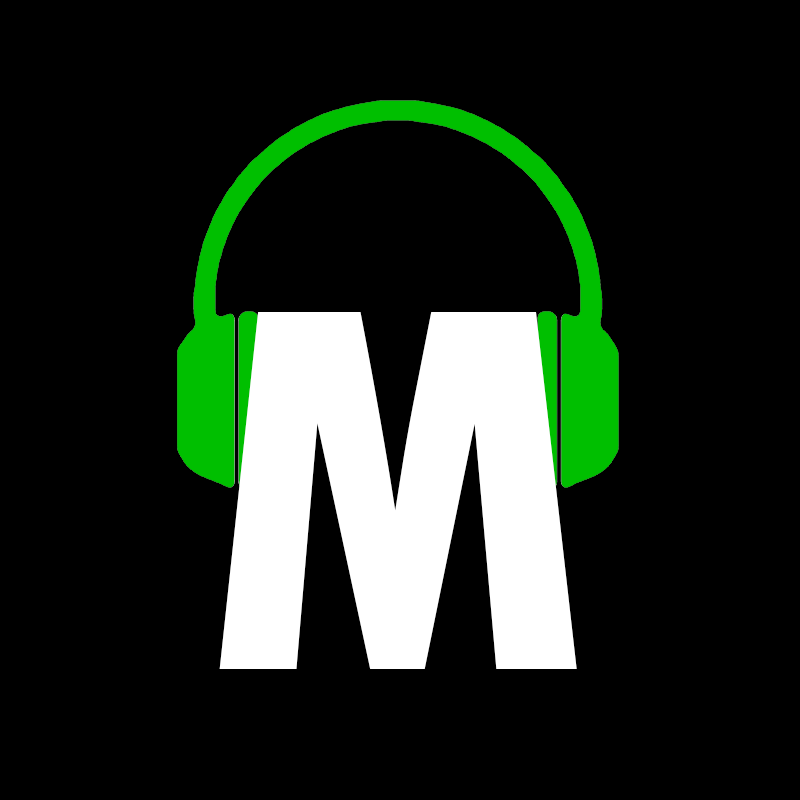 M with headphones over it